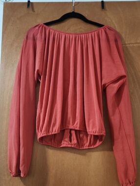 Self Esteem Coral Sheer Long Sleeve Top With Open Back size Med